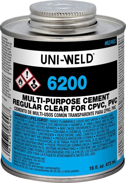 Oatey® 6246S Uni-Weld 6200 PVC / CPVC / ABS Clear Cement - 16 fl oz, Dauber Can, Clear