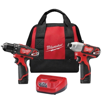 Milwaukee® M12™ 2494-22 2-Tool Combo Kit, Battery, Lithium-Ion, 5 -Piece, 275 in-lb Torque, 0 to 2500 rpm RPM, Red