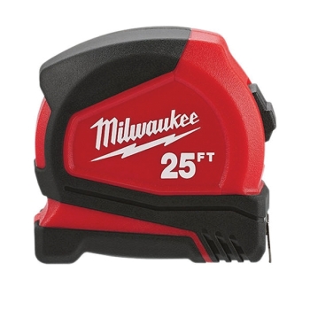 Milwaukee® 48-22-6625 Compact Tape Measure, 3.13 in Length, 1.65 in Width, 3 in Height, 25 ft Blade Length