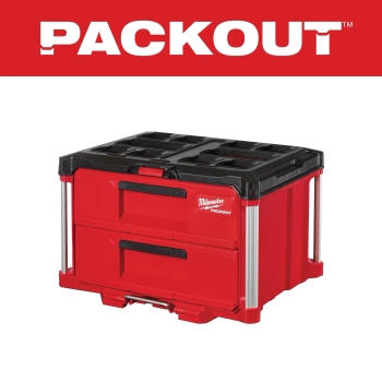 Milwaukee® PACKOUT™ 48-22-8442 2-Drawer Tool Bo, Metal/Polymer, 14.3 in H, 22.2 in W, 16.3 in D, 50 lb Load, Black/Red