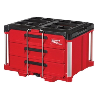 Milwaukee® PACKOUT™ 48-22-8443 3-Drawer Tool Bo, Metal/Polymer, 14.3 in H, 22.2 in W, 16.3 in D, 50 lb Load, Black/Red