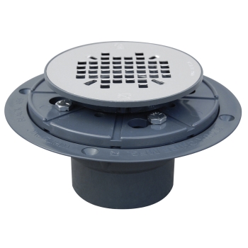 Sioux Chief 821-270P Shower Pan Drain, For Pipe Size: 2 in, Hub Outlet Connection, PVC Body, Stainless Steel Grate