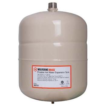 WOLVERINE BRASS® 80751 Potable Expansion Tank, Hot Water Storage Tank, 2.1 gal Capacity, 3/4 in Connection, Steel Body