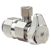 BrassCraft® G2PS09X C Angle Stop, 1/2 in Inlet, Push-to-Connect Inlet, 1/4 in Outlet, OD Compression Outlet, Angle Valve