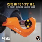 Klein Tools® 50046 Constant Swing Tubing Cutter, 1-3/8 in Max Pipe, 1/8 in Minimum Pipe, Zinc Alloy Body, 6.4 in L