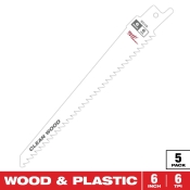 Milwaukee® SAWZALL® 48-00-5015 Fleam Ground Blade, 6 TPI, 6 in Length, 1.6 in Width