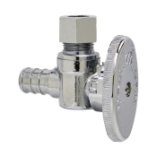 PLUMBSHOP® PLB104X P 1/4 Turn Angle Ball Stop, 1/2 in Inlet, PEX Barbed Inlet, 3/8 in Outlet, OD Compression Outlet
