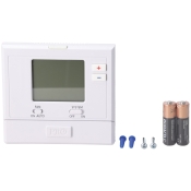 Rheem® T771 Thermostat, 1H/1C Stages, Auto Changeover: No, Battery, Hardwired Power Source, LCD Display, 4-3/4 in Width