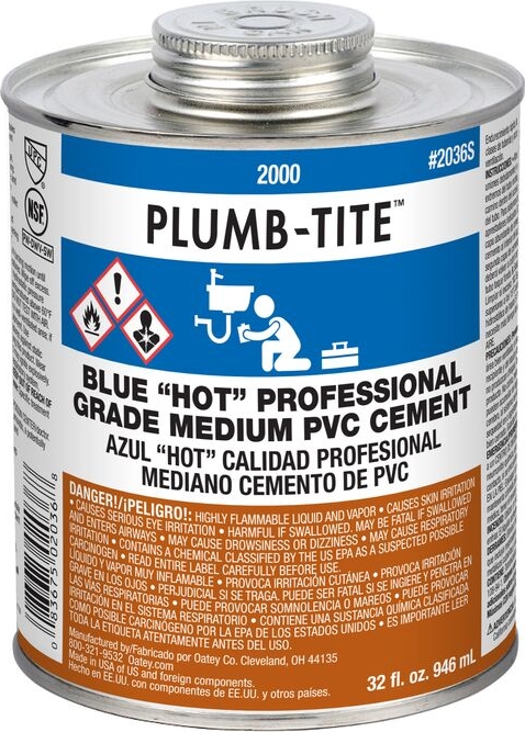 Oatey® 2036S Plumb-Tite 2000 PVC Cement - 32 oz, Dauber Can, Blue