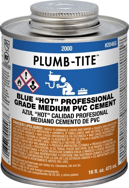 Oatey® 2046S Plumb-Tite 2000 PVC Cement - 16 oz, Dauber Can, Blue