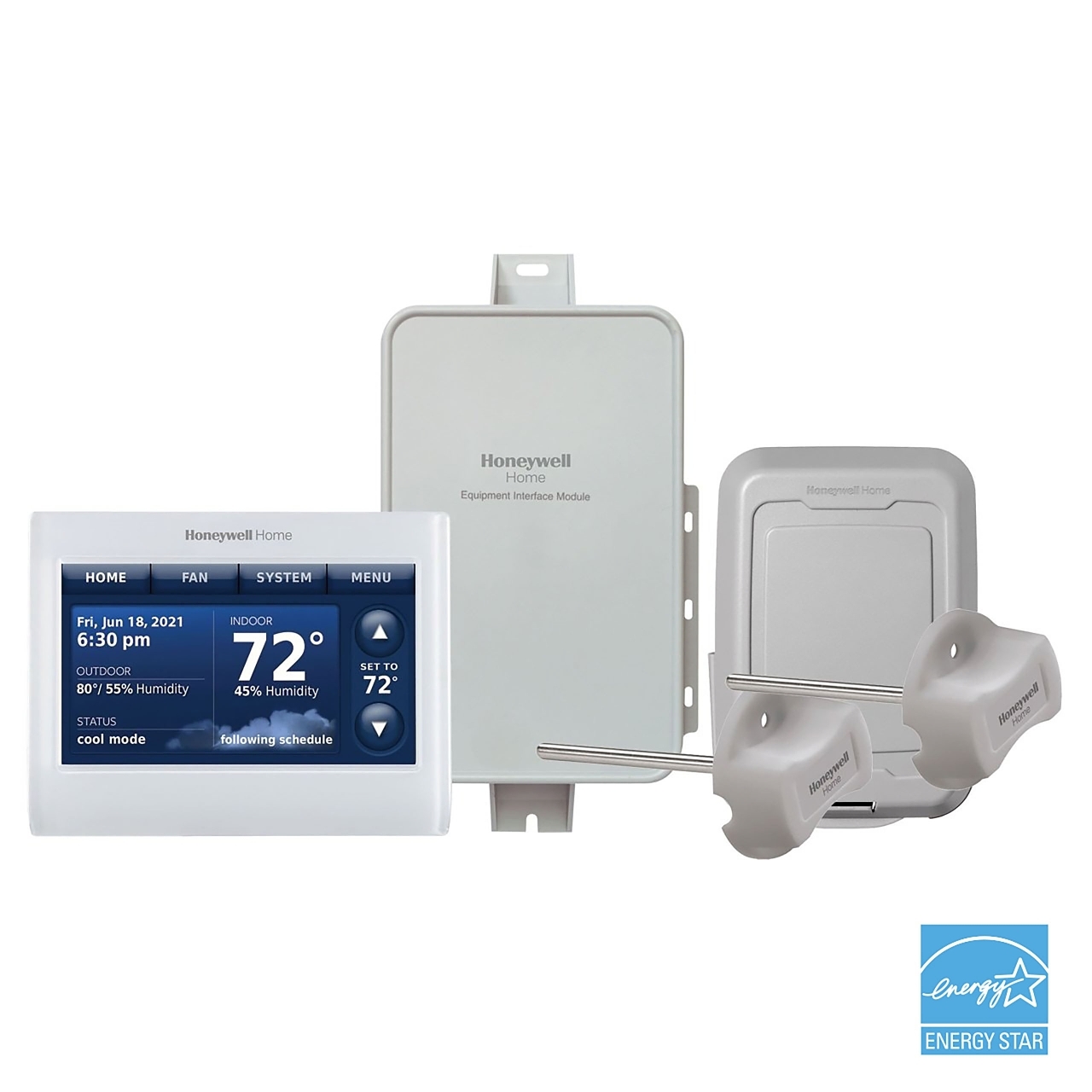 Honeywell YTHX9421R5101WW/U Prestige IAQ Kit w/ Programmable Thermostat - 4H/2C / 3H/2C, Touchscreen / Color LCD, Battery, White