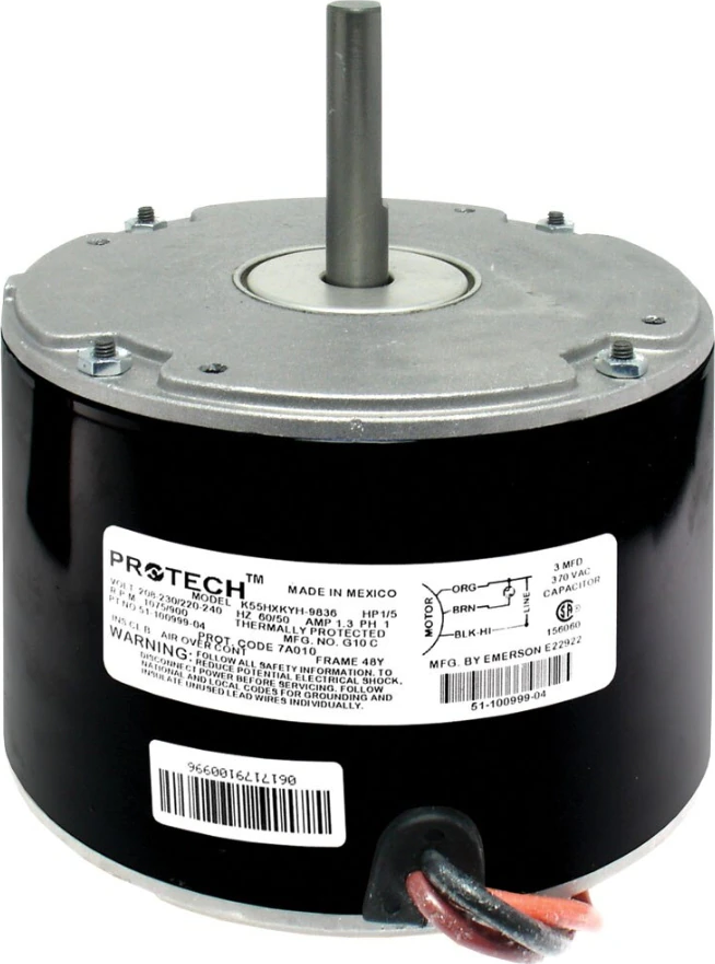 Rheem® 51-100999-04 ProTech 1/5 HP 1-Speed PSC Condenser Fan Motor - 1,075 RPM, 208/230V, 1 ph, CCW