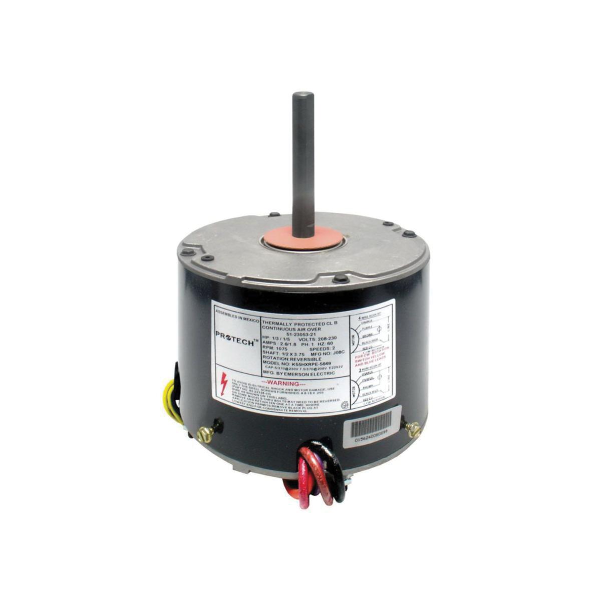 PROTECH™ 51-23053-21 Condenser Fan Motor, 1/3 to 1/6 hp Motor, 208 to 230 V, 1 ph, 1075 rpm Motor, 48 NEMA, 2 -Speed