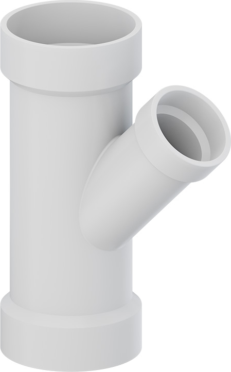 TIGRE 601-3619 3 x 3 x 2 in Reducing Wye - 45 Degrees, White, Hub x Hub x Hub